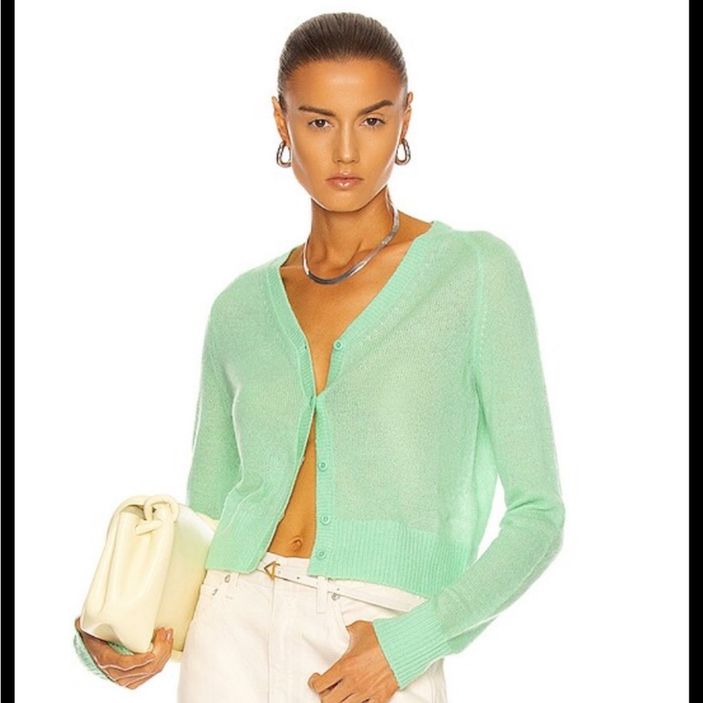 Re/Done Mint Green V-Neck Button Cardigan